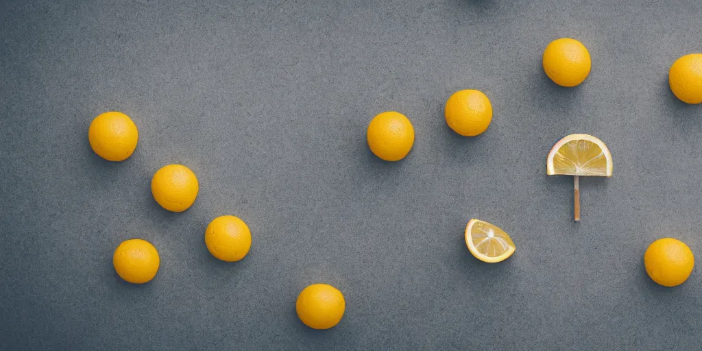Image similar to a cinematic film still of a claymation stop motion film starring anthropomorphic lemons, shallow depth of field, 8 0 mm, f 1. 8