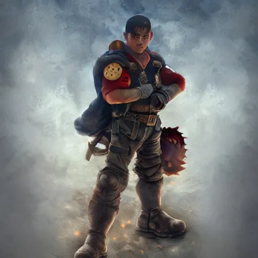 Image similar to live action post - apocalyptic super mario, berserk, unreal engine render, artstation, digital painting,