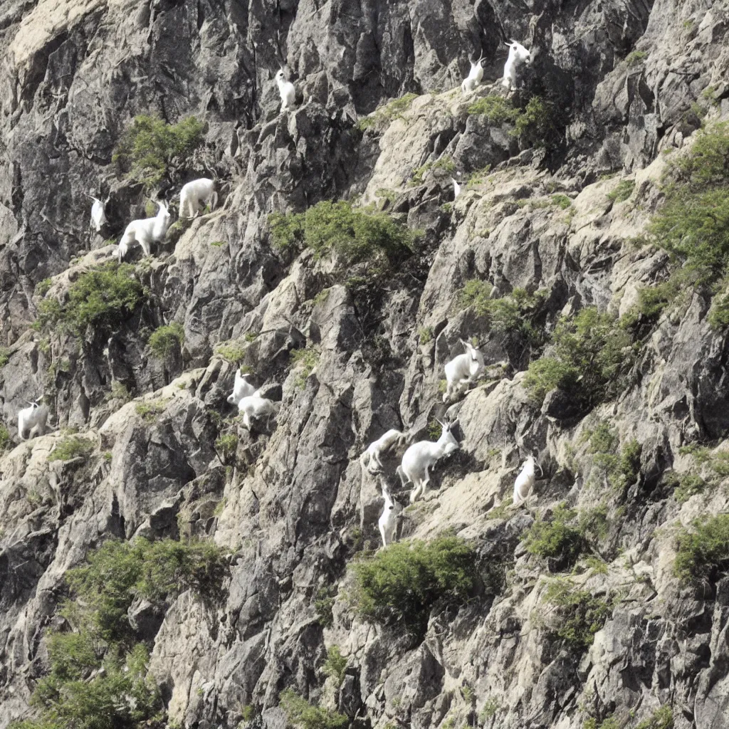 Image similar to mountain goats on a sheer cliffside, dr. suess