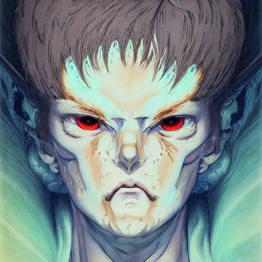 Prompt: prompt : demon portrait soft light painted by james jean and katsuhiro otomo, inspired by evangeleon anime, smooth face feature, intricate oil painting, high detail illustration, sharp high detail, manga and anime 1 9 9 0