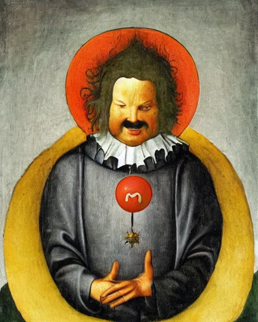 Prompt: portrait of Saint Ronald McDonald, in the style of Hieronymus Bosch