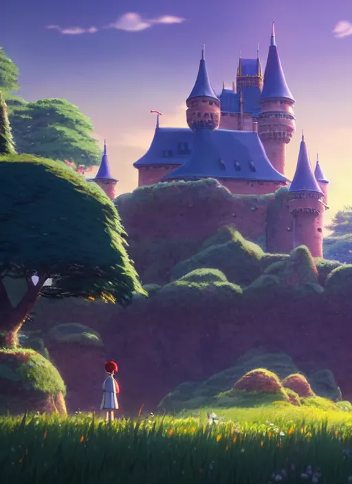 Prompt: a wholesome animation key shot, castle in the background, foliage in the foreground, studio ghibli, pixar and disney animation, sharp, rendered in unreal engine 5, anime key art by greg rutkowski, bloom, dramatic lighting