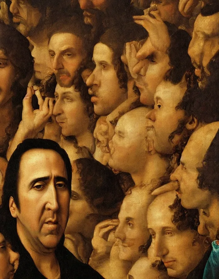 Prompt: a renaissance painting of nicolas cage made of gold by Zygmunt Waliszewski