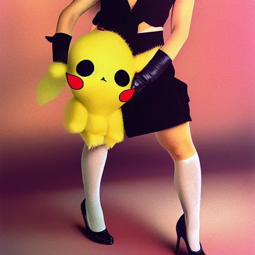 Prompt: elegant woman dressed up as pikachu, wearing stockings, digital art, rutkowsky, David Hamilton,