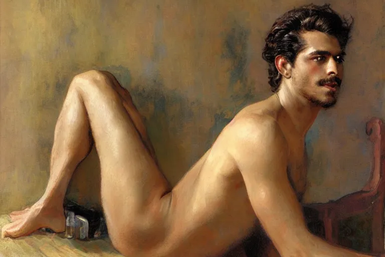 Prompt: attractive male, hinduism, painting by gaston bussiere, greg rutkowski, j. c. leyendecker, tom of finland