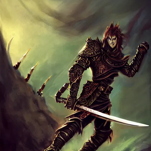 Prompt: fantasy warrior trending on artstation painterly greatsword guts fighting