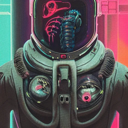 Image similar to portrait of a squid monster astronaut. full body portrait, intricate abstract. cyberpunk, intricate artwork. neon eyes, by Tooth Wu, wlop, beeple. octane render, trending on artstation, greg rutkowski very coherent symmetrical artwork. cinematic, hyper realism, high detail, octane render, 8k, minimalistic, hyperrealistic surrealism, award winning masterpiece with incredible details, a surreal vaporwave liminal space, highly detailed, trending on ArtStation