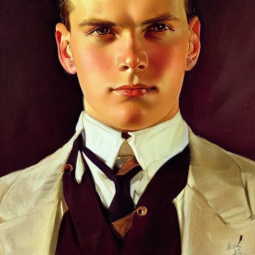 Image similar to a beautiful close - up of a young man. highly detailed painting by j. c. leyendecker