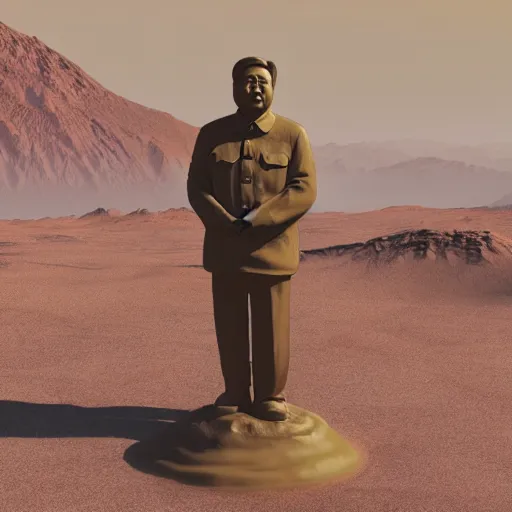 Image similar to a photo of mao zedong's sculpture on mars a made of resin, dramatic lighting, unreal engine 5 highly rendered, radiant light, detailed and intricate environment