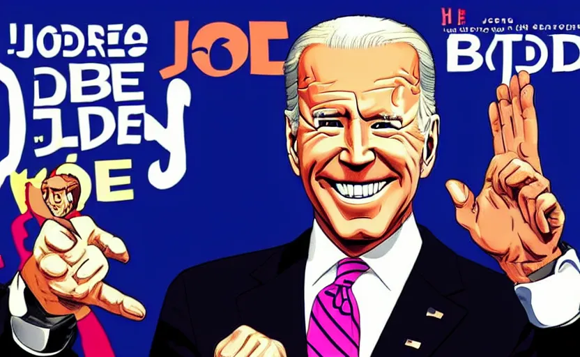 Image similar to Joe Biden in the style of JoJo's Bizarre Adventure