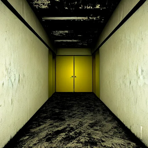 Prompt: an empty backroom at night, dark and scary atmosphere, yellow hue, photorealistic, dark ambient