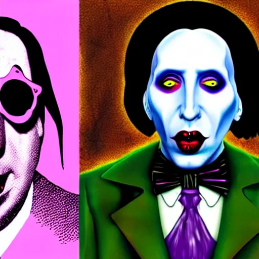 Image similar to graphic illustration, creative design, marilyn manson as willy wonka, biopunk, francis bacon, highly detailed, hunter s thompson, concept art