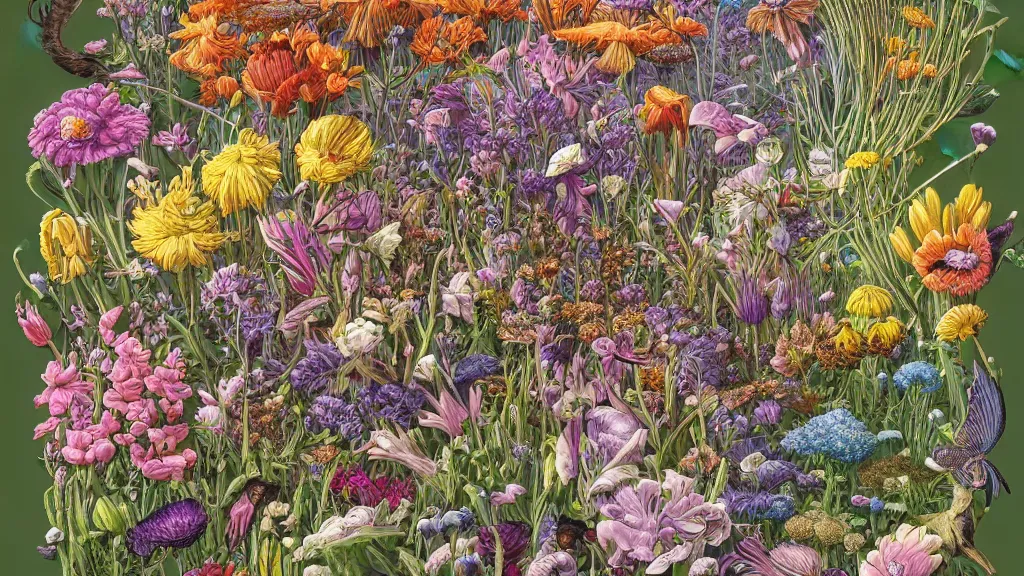 Prompt: highly detailed illustration all the known species of flowers by juan gatti!!, by gottfried bammes, by george bridgman, by moebius!, by oliver vernon, by joseph moncada, by damon soule, by manabu ikeda, by kyle hotz, by dan mumford, by kilian eng