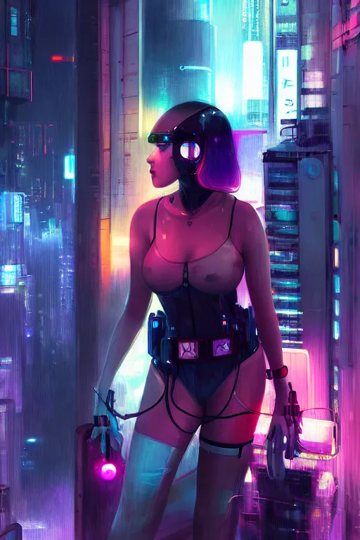 Image similar to portrait futuristic lovely cyberpunk female police, in heavy rainning futuristic tokyo rooftop cyberpunk night, ssci-fi, fantasy, intricate, very very beautiful, elegant, neon light, highly detailed, digital painting, artstation, concept art, soft light, hdri, smooth, sharp focus, illustration, art by tian zi and craig mullins and WLOP and alphonse mucha