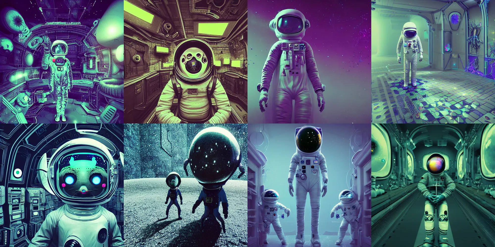 Prompt: creepy astronaut, cosmic horror, abstract, ghostly, arcade, duotone, poltergeist, lets get weird, intricate, elegant, highly detailed, smooth, sharp focus, unreal engine 5, raytracing, in the style of beeple and mike winkelmann, ultraviolet colors,