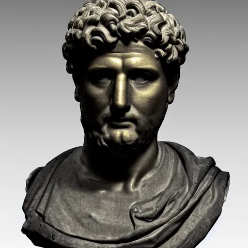 Prompt: a realistic render of a golden Roman bust, high contrast lighting, 4k