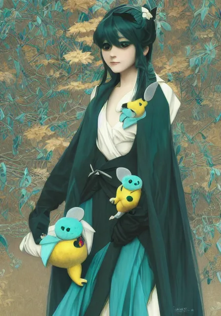 Prompt: hatsune miku holding pikachu, intricate, elegant, highly detailed, digital painting, artstation, concept art, smooth, sharp focus, illustration, art by artgerm and greg rutkowski and alphonse mucha and william - adolphe bouguereau