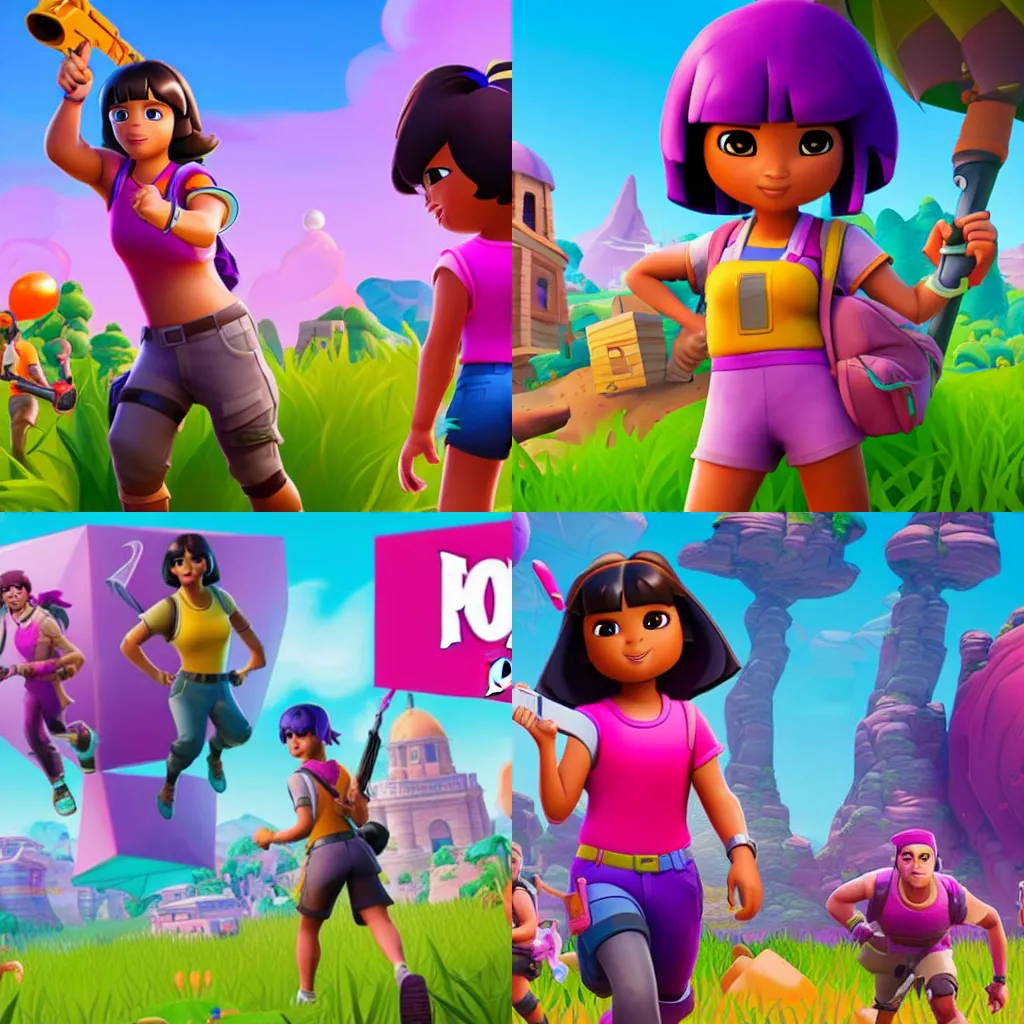 Prompt: dora the explorer in fortnite