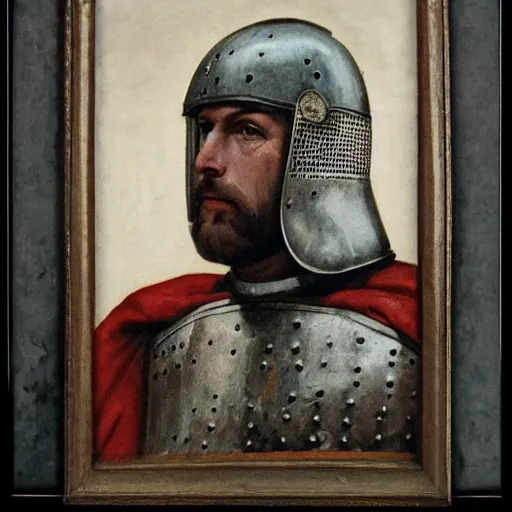 Prompt: Socialist realism portrait of medieval full plate armore knight 4k cinematic