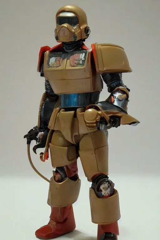 Image similar to 1 9 8 6 kenner action figure, 5 points of articulation, sci fi, high detail, helmet with visor, warhammer 4 0 0 0