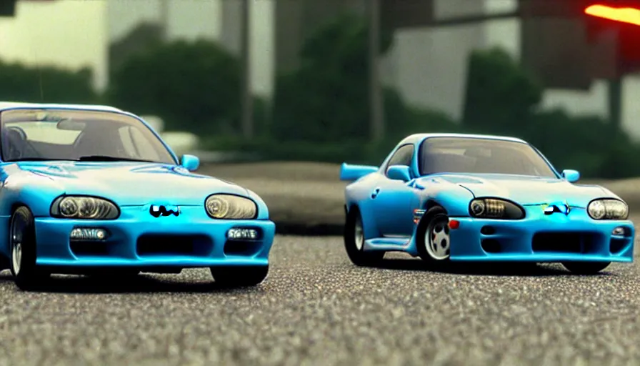 Prompt: The Fast and the Furious, 2001, Toyota Supra, 1994, 1995, 1996, 1997, 1998, mk4, a80, Hot Wheels, cinematic, 8k, depth of field, bokeh. brian spilner, paul walker, dominic toretto, vibrant accents