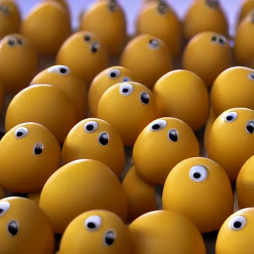 Image similar to a cinematic film still from a 2010 Pixar movie about anthropomorphic lemons, in the style of Pixar, shallow depth of focus