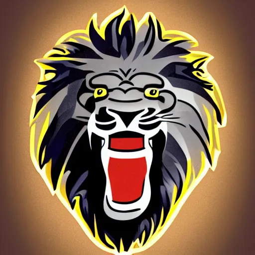 Prompt: sports logo of a laughing lion