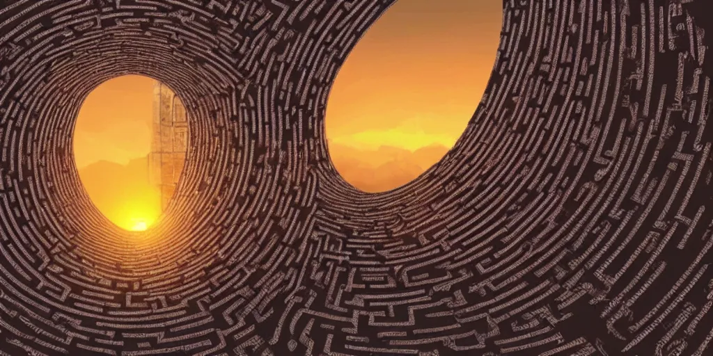 Prompt: an infinite maze reaching into the horizon in a sunset