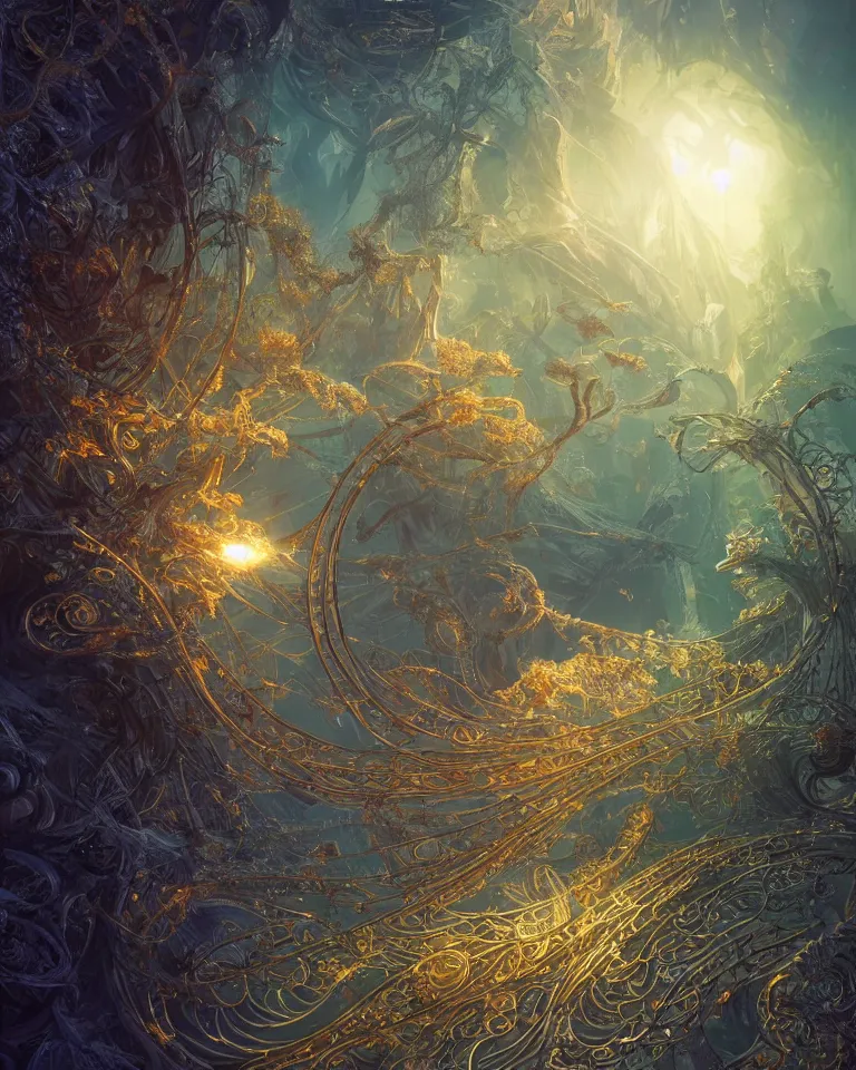 Image similar to Quantum entanglement, intricate, elegant, fantasy, sci-fi, highly detailed, digital painting, concept art, sharp focus, illustration, beautiful volumetric lighting, epic light, artstation, magic hour lighting, colorful, sunshine, springtime, art by Sylvain Sarrailh and Ernst Haeckel