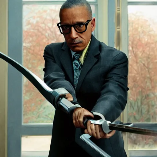 Prompt: Gus Fring with a daedric katana