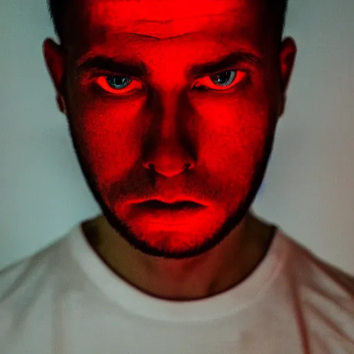 Image similar to a man with red glowing eyes