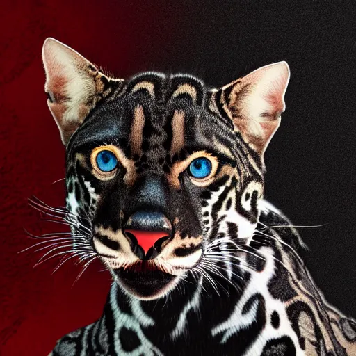 Prompt: profile shot of a black and red ocelot with black background, high contrast, octane render, abstract, 4k