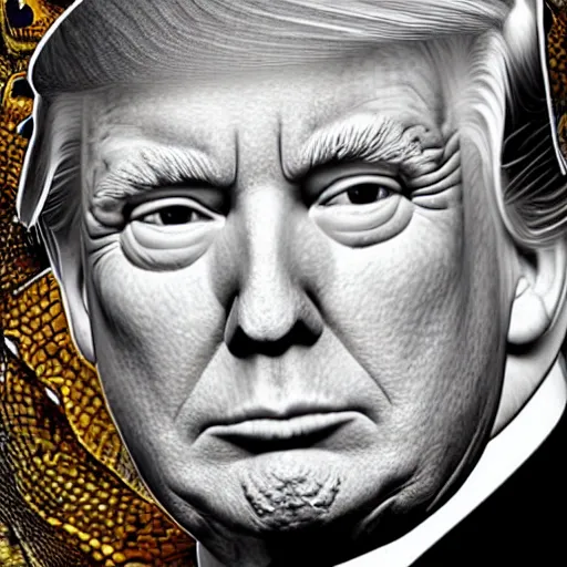 Image similar to donald trump has reptilian skin, highly detailed portrait, lizard skin, scaly