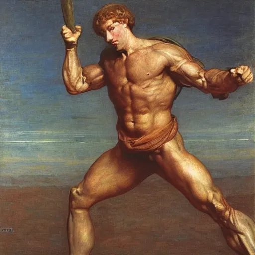 Prompt: an muscular jedi man, george frederic watts