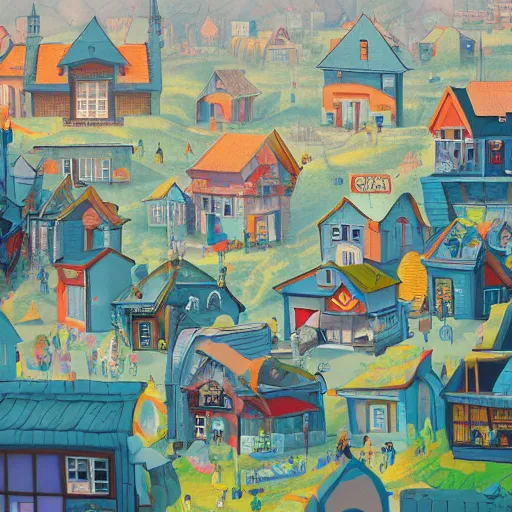 Prompt: painting of a town, by rik oostenbroek, james jean, amy sol