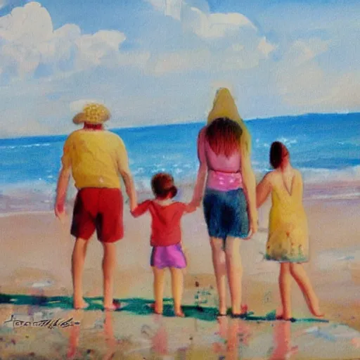 Image similar to family on the beach, early twenty century, hand painted photo