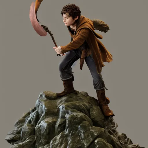 Prompt: tribute sculpture of elijah wood as frodo, made by stanley artgerm lau, wlop, rossdraws, artstation, cgsociety, concept art, cgsociety, octane render, trending on artstation, artstationhd, artstationhq, unreal engine, 4 k, 8 k