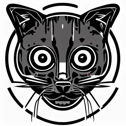 Image similar to a simplified vector based illustration about a cyberpunk kitten, centred face portrait, space colors, smooth and clean vector curves, no jagged lines