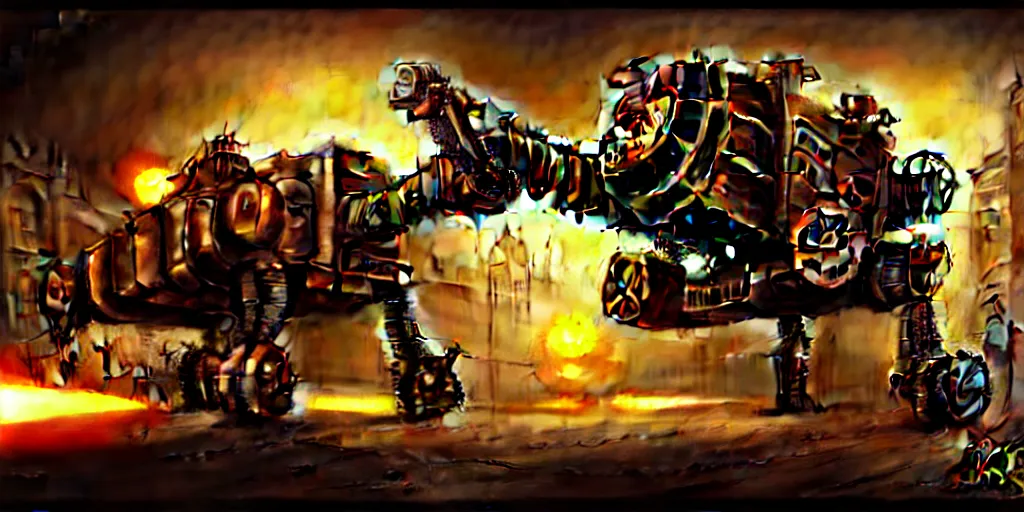 Image similar to steampunk robot wars, digital art, hard backlight, hyperrealistic, fantasy art, matte painting