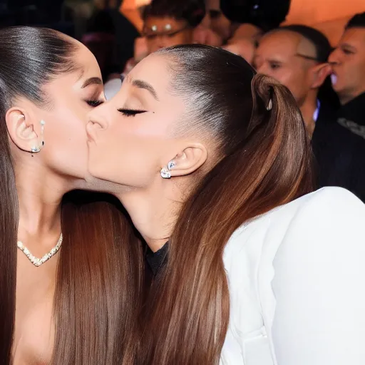 Prompt: ariana grande kissing an android on public 4k photo