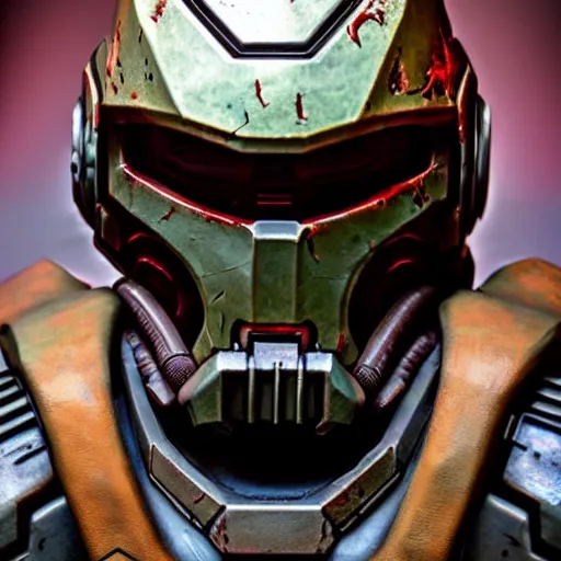 Image similar to doom slayer's helmet from doom eternal, photography