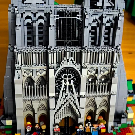 Prompt: the notre dame built out of lego blocks, very detailed, lego,