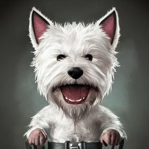 Prompt: A cute little anthropomorphic west highland white terrier knight with the face of Ryan Reynolds wearing leather body armor, joy, happy, adorable, short, baby animal, DnD character art portrait, ultra realistic, ultra detailed, cinematic lighting, epic lighting, volumetric light, DeviantArt Artstation, by Jason Felix by Steve Argyle by Tyler Jacobson by Peter Mohrbacher