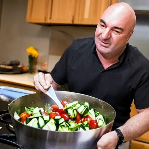 Image similar to Cook Chief Kevin O'Leary cooking a greek salad, in Shark Tank (2016)