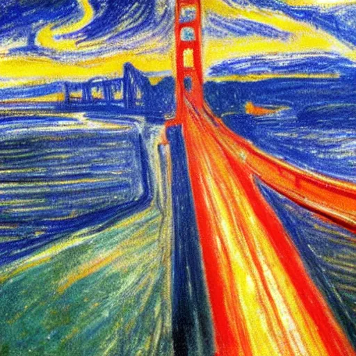 Prompt: golden gate bridge in the style of edvard munch