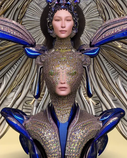 Image similar to a highly detailed metahuman 4 k close up render of an alien goddess bella hadid monument seraphim in iris van herpen dress schiaparelli in diamonds crystals swarovski and jewelry iridescent in style of alphonse mucha gustav klimt trending on artstation made in unreal engine 4