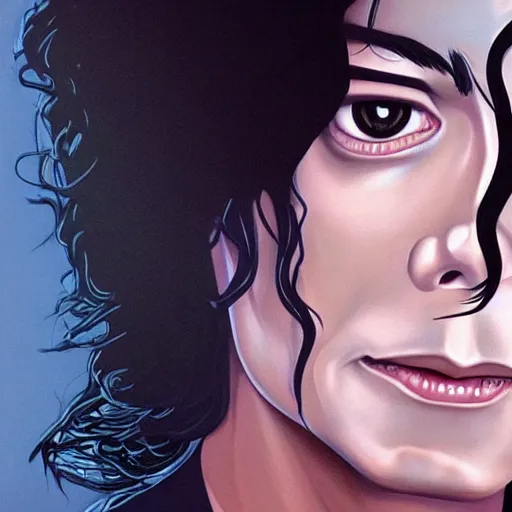 Prompt: michael jackson as saint. matte, facial features, symmetrical anatomy, hyperdetailed, digital art, baroque, pop punk art style, fantasy, body features, posse features, without duplication, art by artgerm and ilya kuvshinov and vinicius gud and gustavo zambelli, intricate, confident posse.