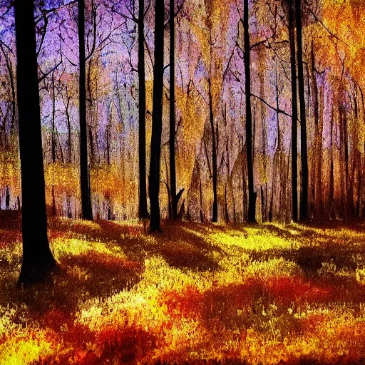 Image similar to A forest in the autumn, Impressionist Noir