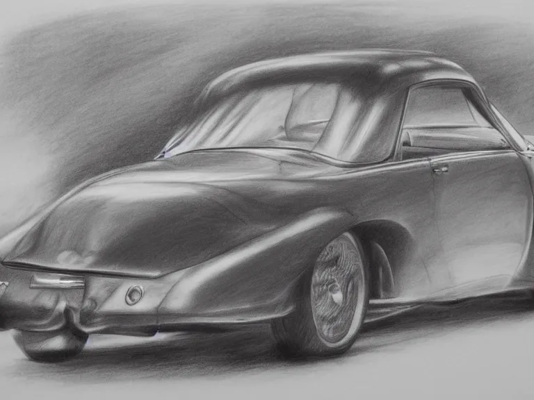 Prompt: fine art drawing of a vintage car, charcoal