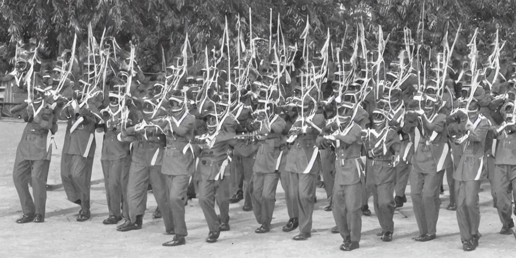 Image similar to saudi arabia military band in 1950s, old photograph